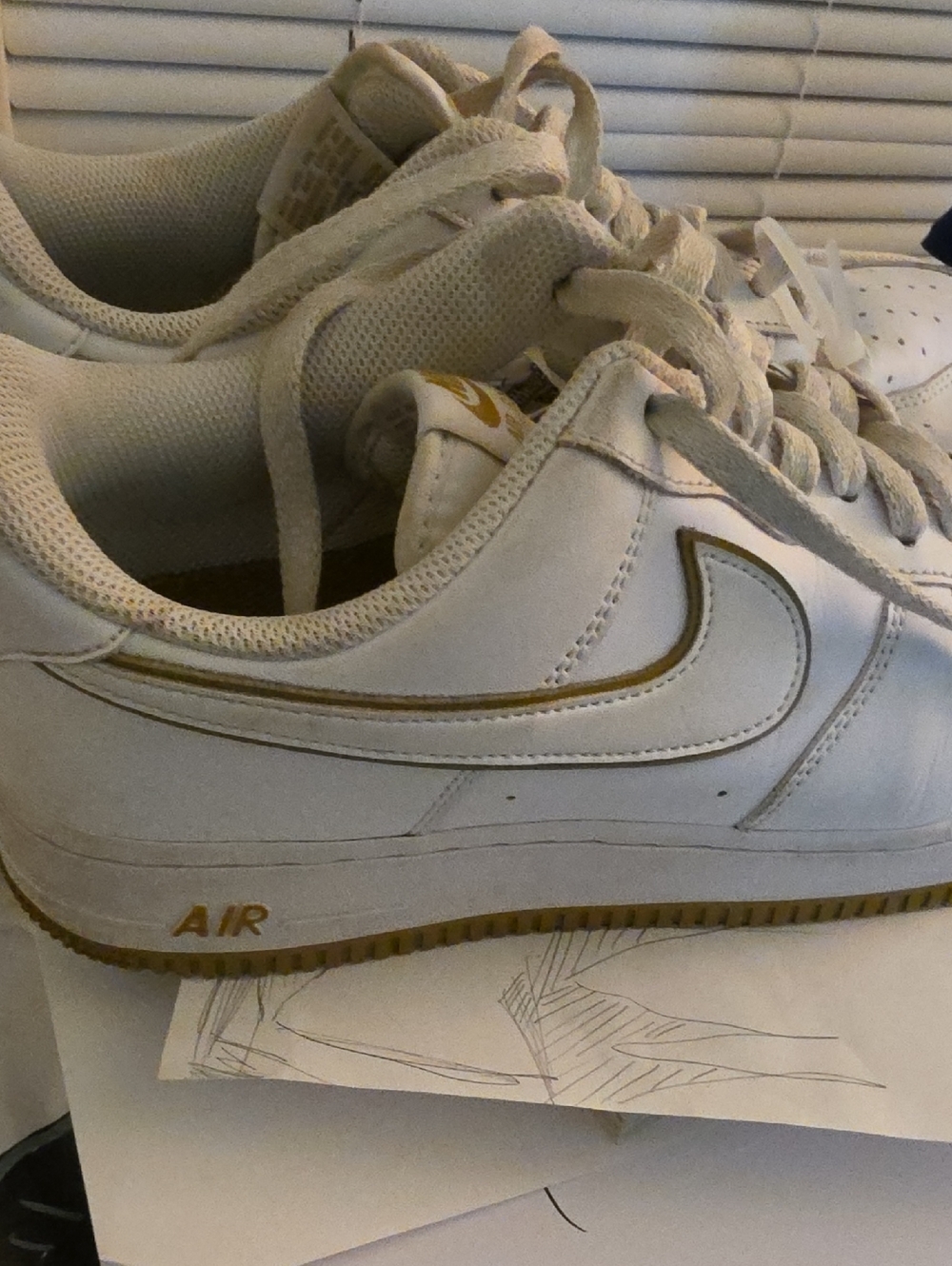 Nike White and Gold Low-Top Sneakers